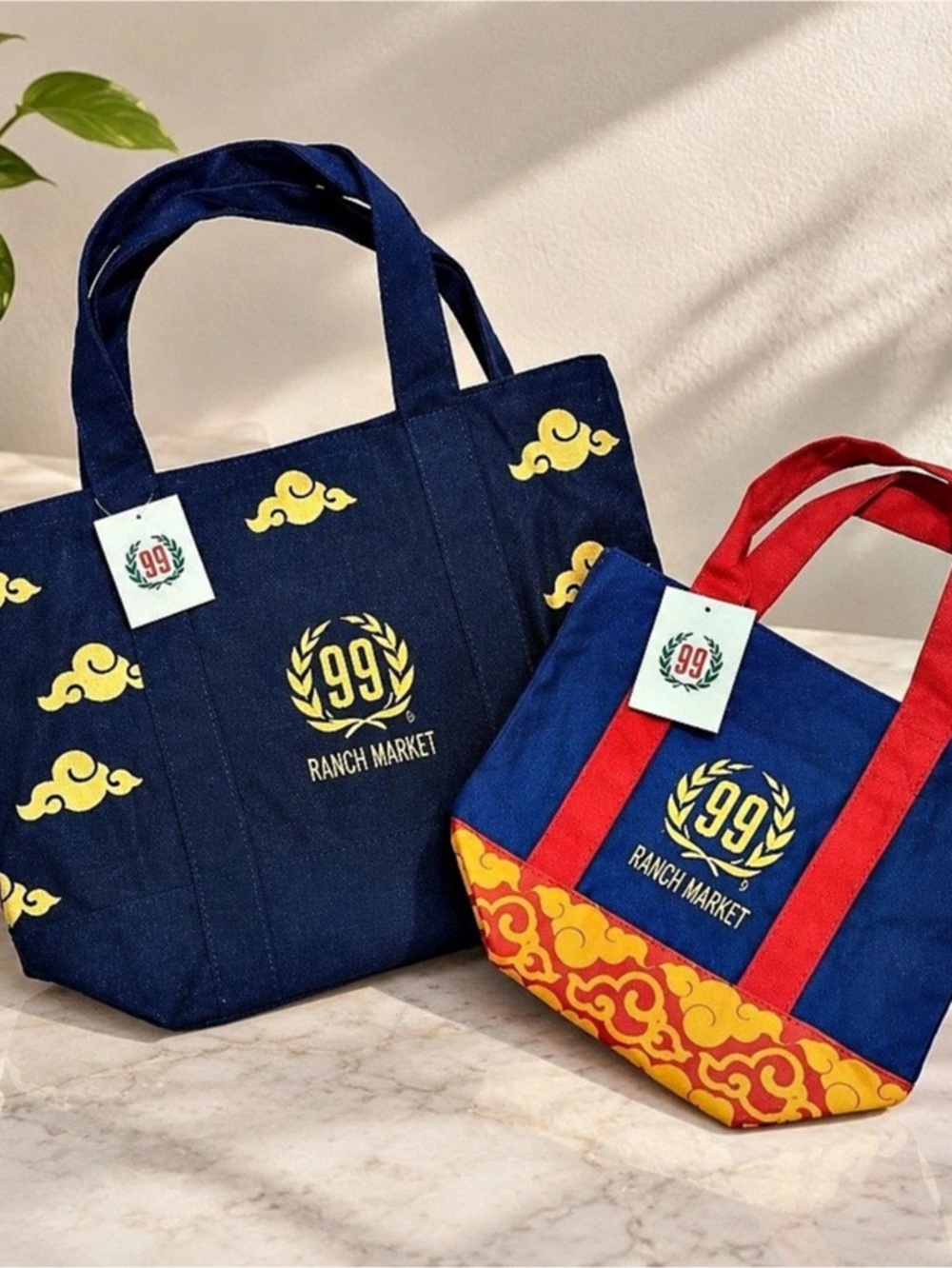 99 Ranch Market Mid-Autumn Moon Festival Golden Cloud Rabbit Canvas Tote Bag Set